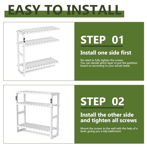 Bamworld Bathroom Shelf Storage Adjustable Bamboo shelf 3 Tiered Over Toilet Rack Bathroom Organizer for Space-Saving Wall Mount Stand Used in the Kitchen Living Room(White) 6 Bamworld Bathroom Shelf Storage Adjustable Bamboo shelf 3 Tiered Over Toilet Rack Bathroom Organizer for Space-Saving Wall Mount Stand Used in the Kitchen Living Room(White) - Image 6
