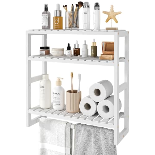 Bamworld Bathroom Shelf Storage Adjustable Bamboo shelf 3 Tiered Over Toilet Rack Bathroom Organizer for Space-Saving Wall Mount Stand Used in the Kitchen Living Room(White) 1 Bamworld Bathroom Shelf Storage Adjustable Bamboo shelf 3 Tiered Over Toilet Rack Bathroom Organizer for Space-Saving Wall Mount Stand Used in the Kitchen Living Room(White)