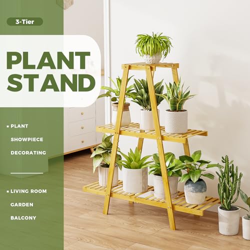 Bamworld Plant Stand For Indoor Outdoor Tiered Plant Shelf 3 Tier 8 Potted Bamboo Flower Holder Ladder Rack For Multiple Triangle Table Plant Pot Stand (Natural 3-Tier) 2 Bamworld Plant Stand For Indoor Outdoor Tiered Plant Shelf 3 Tier 8 Potted Bamboo Flower Holder Ladder Rack For Multiple Triangle Table Plant Pot Stand (Natural 3-Tier) - Image 2