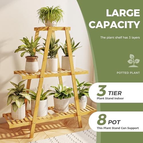 Bamworld Plant Stand For Indoor Outdoor Tiered Plant Shelf 3 Tier 8 Potted Bamboo Flower Holder Ladder Rack For Multiple Triangle Table Plant Pot Stand (Natural 3-Tier) 3 Bamworld Plant Stand For Indoor Outdoor Tiered Plant Shelf 3 Tier 8 Potted Bamboo Flower Holder Ladder Rack For Multiple Triangle Table Plant Pot Stand (Natural 3-Tier) - Image 3