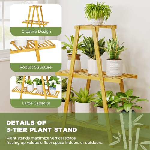 Bamworld Plant Stand For Indoor Outdoor Tiered Plant Shelf 3 Tier 8 Potted Bamboo Flower Holder Ladder Rack For Multiple Triangle Table Plant Pot Stand (Natural 3-Tier) 5 Bamworld Plant Stand For Indoor Outdoor Tiered Plant Shelf 3 Tier 8 Potted Bamboo Flower Holder Ladder Rack For Multiple Triangle Table Plant Pot Stand (Natural 3-Tier) - Image 5