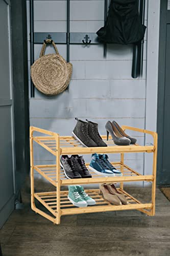 Bargain House - 3 Tier Bamboo Shoe Rack - 100% Natural - Eco friendly - Sturdy - Durable - Exemplary Designed - Wooden Shoe Display Stand- Storage Organizer - Different Sizes 2 Bargain House - 3 Tier Bamboo Shoe Rack - 100% Natural - Eco friendly - Sturdy - Durable - Exemplary Designed - Wooden Shoe Display Stand- Storage Organizer - Different Sizes - Image 2