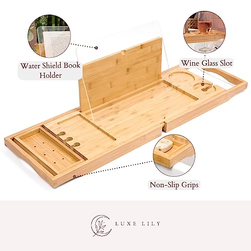 Bathtub Caddy Tray | Holds Book Open with Removable Water Shield | Bath Tub Tray Table | Extendable Bathtub Trays for Tub | Bath Tray for Bathtub with Wine Holder | Tub Tray for Bathtub 3 Bathtub Caddy Tray | Holds Book Open with Removable Water Shield | Bath Tub Tray Table | Extendable Bathtub Trays for Tub | Bath Tray for Bathtub with Wine Holder | Tub Tray for Bathtub - Image 3