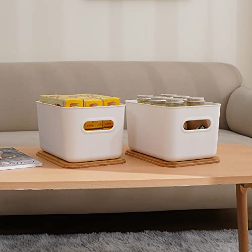 Bienvoun 2 Pack Storage Box with Wood Lid Plastic Storage Boxes Stackable Storage Baskets for Shelves Kitchen Bathroom Toy Organiser White 6.5L, 25.7 x 17.7 x 15.5 cm 3 Bienvoun 2 Pack Storage Box with Wood Lid Plastic Storage Boxes Stackable Storage Baskets for Shelves Kitchen Bathroom Toy Organiser White 6.5L, 25.7 x 17.7 x 15.5 cm - Image 3