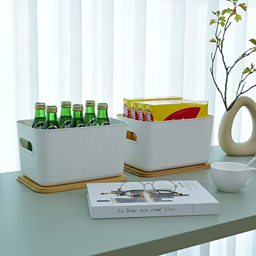Bienvoun 2 Pack Storage Box with Wood Lid Plastic Storage Boxes Stackable Storage Baskets for Shelves Kitchen Bathroom Toy Organiser White 6.5L, 25.7 x 17.7 x 15.5 cm 6 Bienvoun 2 Pack Storage Box with Wood Lid Plastic Storage Boxes Stackable Storage Baskets for Shelves Kitchen Bathroom Toy Organiser White 6.5L, 25.7 x 17.7 x 15.5 cm - Image 6