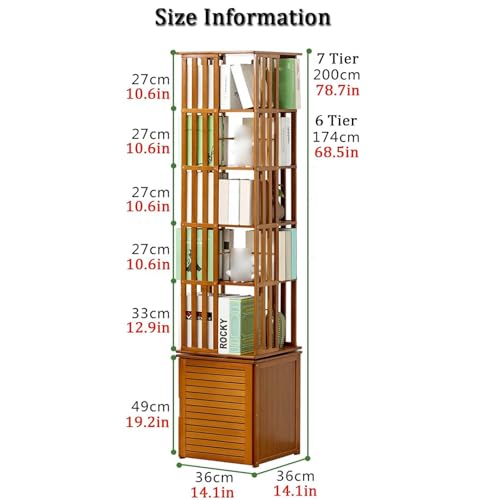 Bookshelf Tower, Freestanding 360° Rotating Bookshelf, Bamboo Tall Bookshelves Storage Shelf with Locker, Floor Standing Narrow Book Shelf Organizer, for Home/Office 2 Bookshelf Tower, Freestanding 360° Rotating Bookshelf, Bamboo Tall Bookshelves Storage Shelf with Locker, Floor Standing Narrow Book Shelf Organizer, for Home/Office - Image 2