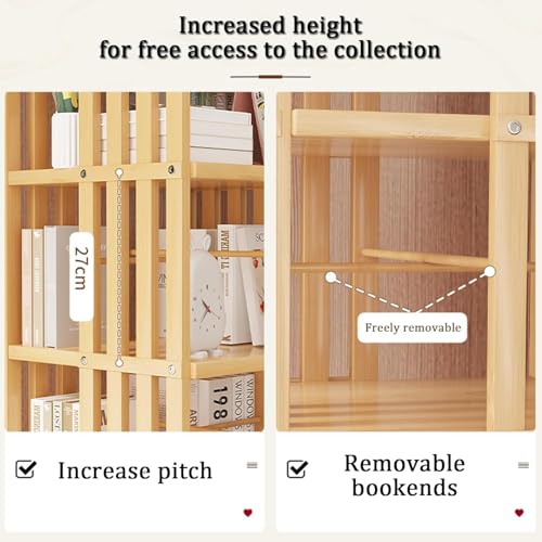 Bookshelf Tower, Freestanding 360° Rotating Bookshelf, Bamboo Tall Bookshelves Storage Shelf with Locker, Floor Standing Narrow Book Shelf Organizer, for Home/Office 4 Bookshelf Tower, Freestanding 360° Rotating Bookshelf, Bamboo Tall Bookshelves Storage Shelf with Locker, Floor Standing Narrow Book Shelf Organizer, for Home/Office - Image 4