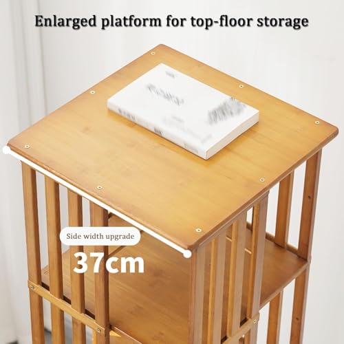Bookshelf Tower, Freestanding 360° Rotating Bookshelf, Bamboo Tall Bookshelves Storage Shelf with Locker, Floor Standing Narrow Book Shelf Organizer, for Home/Office 7 Bookshelf Tower, Freestanding 360° Rotating Bookshelf, Bamboo Tall Bookshelves Storage Shelf with Locker, Floor Standing Narrow Book Shelf Organizer, for Home/Office - Image 7