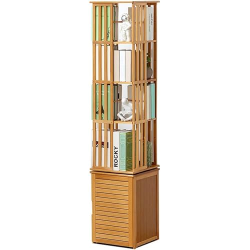 Bookshelf Tower, Freestanding 360° Rotating Bookshelf, Bamboo Tall Bookshelves Storage Shelf with Locker, Floor Standing Narrow Book Shelf Organizer, for Home/Office 1 Bookshelf Tower, Freestanding 360° Rotating Bookshelf, Bamboo Tall Bookshelves Storage Shelf with Locker, Floor Standing Narrow Book Shelf Organizer, for Home/Office
