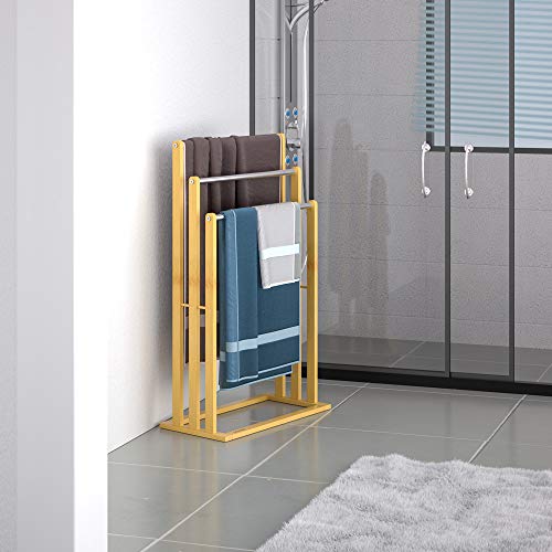 CASARIA® 2x 3 Tier Freestanding Bamboo Towel Rack with Stainless Steel Rails | 84x46x21cm | Bathroom Towel Bar Stand & Clothes Drying Airer | Modern Sturdy Organiser | No Drilling 2 CASARIA® 2x 3 Tier Freestanding Bamboo Towel Rack with Stainless Steel Rails | 84x46x21cm | Bathroom Towel Bar Stand & Clothes Drying Airer | Modern Sturdy Organiser | No Drilling - Image 2