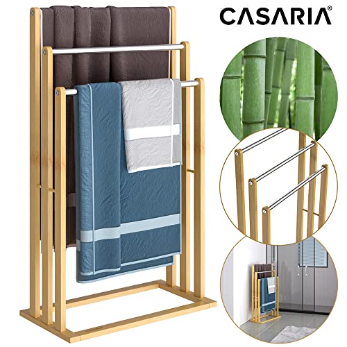 CASARIA® 2x 3 Tier Freestanding Bamboo Towel Rack with Stainless Steel Rails | 84x46x21cm | Bathroom Towel Bar Stand & Clothes Drying Airer | Modern Sturdy Organiser | No Drilling 3 CASARIA® 2x 3 Tier Freestanding Bamboo Towel Rack with Stainless Steel Rails | 84x46x21cm | Bathroom Towel Bar Stand & Clothes Drying Airer | Modern Sturdy Organiser | No Drilling - Image 3