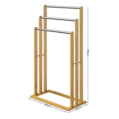 CASARIA® 2x 3 Tier Freestanding Bamboo Towel Rack with Stainless Steel Rails | 84x46x21cm | Bathroom Towel Bar Stand & Clothes Drying Airer | Modern Sturdy Organiser | No Drilling 6 CASARIA® 2x 3 Tier Freestanding Bamboo Towel Rack with Stainless Steel Rails | 84x46x21cm | Bathroom Towel Bar Stand & Clothes Drying Airer | Modern Sturdy Organiser | No Drilling - Image 6