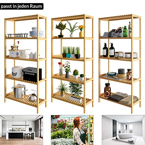 CASARIA® Bamboo Standing Shelf Unit | 5 Tiers | Height Adjustable Bathroom Storage Shelves | Wardrobe Shoe Rack | Lounge Kitchen Hallway | Plant Stand Book Shelf Towel Rack | 130 x 60 x 26 cm 3 CASARIA® Bamboo Standing Shelf Unit | 5 Tiers | Height Adjustable Bathroom Storage Shelves | Wardrobe Shoe Rack | Lounge Kitchen Hallway | Plant Stand Book Shelf Towel Rack | 130 x 60 x 26 cm - Image 3