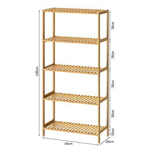 CASARIA® Bamboo Standing Shelf Unit | 5 Tiers | Height Adjustable Bathroom Storage Shelves | Wardrobe Shoe Rack | Lounge Kitchen Hallway | Plant Stand Book Shelf Towel Rack | 130 x 60 x 26 cm 7 CASARIA® Bamboo Standing Shelf Unit | 5 Tiers | Height Adjustable Bathroom Storage Shelves | Wardrobe Shoe Rack | Lounge Kitchen Hallway | Plant Stand Book Shelf Towel Rack | 130 x 60 x 26 cm - Image 7