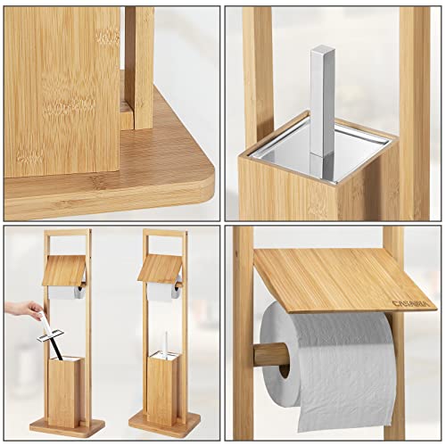 CASARIA® Toilet Accessory Set | Bamboo Toilet Paper Roll Holder | Standing Toilet Brush | Splash Guard | Bathroom Stand Set | Freestanding WC Butler | 83x24.5x20cm | Natural Brown 3 CASARIA® Toilet Accessory Set | Bamboo Toilet Paper Roll Holder | Standing Toilet Brush | Splash Guard | Bathroom Stand Set | Freestanding WC Butler | 83x24.5x20cm | Natural Brown - Image 3