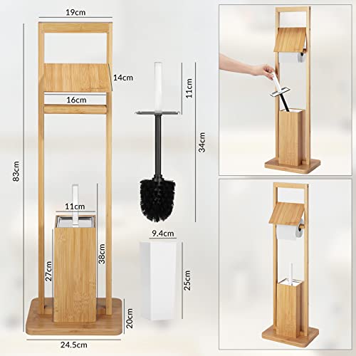 CASARIA® Toilet Accessory Set | Bamboo Toilet Paper Roll Holder | Standing Toilet Brush | Splash Guard | Bathroom Stand Set | Freestanding WC Butler | 83x24.5x20cm | Natural Brown 7 CASARIA® Toilet Accessory Set | Bamboo Toilet Paper Roll Holder | Standing Toilet Brush | Splash Guard | Bathroom Stand Set | Freestanding WC Butler | 83x24.5x20cm | Natural Brown - Image 7