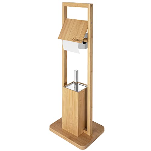 CASARIA® Toilet Accessory Set | Bamboo Toilet Paper Roll Holder | Standing Toilet Brush | Splash Guard | Bathroom Stand Set | Freestanding WC Butler | 83x24.5x20cm | Natural Brown 1 CASARIA® Toilet Accessory Set | Bamboo Toilet Paper Roll Holder | Standing Toilet Brush | Splash Guard | Bathroom Stand Set | Freestanding WC Butler | 83x24.5x20cm | Natural Brown