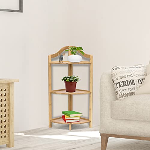CASART 3-Tier Corner Shelf, Bamboo Freestanding Storage Shelf, Small Ladder Shelving Unit Multipurpose Storage Rack for Living Room Bedroom Bathroom Balcony 2 CASART 3-Tier Corner Shelf, Bamboo Freestanding Storage Shelf, Small Ladder Shelving Unit Multipurpose Storage Rack for Living Room Bedroom Bathroom Balcony - Image 2