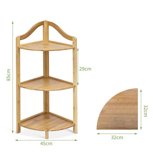 CASART 3-Tier Corner Shelf, Bamboo Freestanding Storage Shelf, Small Ladder Shelving Unit Multipurpose Storage Rack for Living Room Bedroom Bathroom Balcony 3 CASART 3-Tier Corner Shelf, Bamboo Freestanding Storage Shelf, Small Ladder Shelving Unit Multipurpose Storage Rack for Living Room Bedroom Bathroom Balcony - Image 3