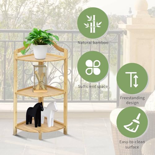 CASART 3-Tier Corner Shelf, Bamboo Freestanding Storage Shelf, Small Ladder Shelving Unit Multipurpose Storage Rack for Living Room Bedroom Bathroom Balcony 4 CASART 3-Tier Corner Shelf, Bamboo Freestanding Storage Shelf, Small Ladder Shelving Unit Multipurpose Storage Rack for Living Room Bedroom Bathroom Balcony - Image 4