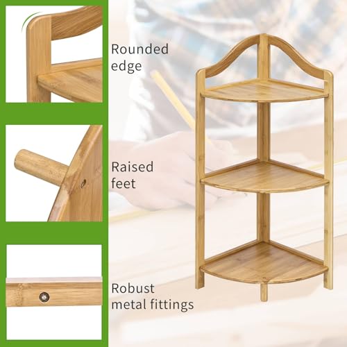 CASART 3-Tier Corner Shelf, Bamboo Freestanding Storage Shelf, Small Ladder Shelving Unit Multipurpose Storage Rack for Living Room Bedroom Bathroom Balcony 6 CASART 3-Tier Corner Shelf, Bamboo Freestanding Storage Shelf, Small Ladder Shelving Unit Multipurpose Storage Rack for Living Room Bedroom Bathroom Balcony - Image 6