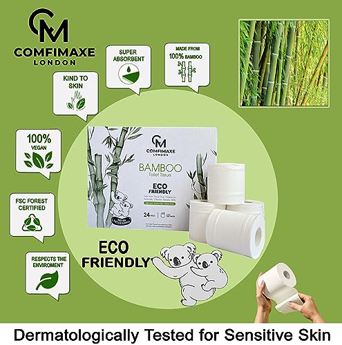 COMFIMAXE® 100% Bamboo Toilet Paper | 3Ply Toilet Paper | Eco-Friendly Packaging | Zero Plastic Toilet Tissue | DERMATOLOGICALLY TESTED | FSE Certified (24 Rolls) 3 COMFIMAXE® 100% Bamboo Toilet Paper | 3Ply Toilet Paper | Eco-Friendly Packaging | Zero Plastic Toilet Tissue | DERMATOLOGICALLY TESTED | FSE Certified (24 Rolls) - Image 3