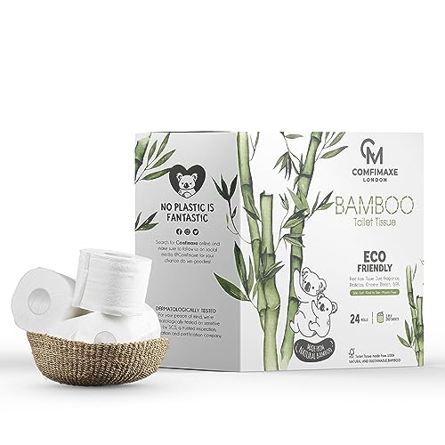 COMFIMAXE® 100% Bamboo Toilet Paper | 3Ply Toilet Paper | Eco-Friendly Packaging | Zero Plastic Toilet Tissue | DERMATOLOGICALLY TESTED | FSE Certified (24 Rolls) 1 COMFIMAXE® 100% Bamboo Toilet Paper | 3Ply Toilet Paper | Eco-Friendly Packaging | Zero Plastic Toilet Tissue | DERMATOLOGICALLY TESTED | FSE Certified (24 Rolls)