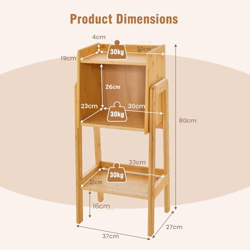 COSTWAY 3/4-Tier Bamboo Bookshelf, Freestanding Storage Shelving Unit Bookcase Stand with Raised Edge Design, Narrow Display Rack Shelf for Living Room Bedroom Office (3-Tier: 37 x 27 x 80cm) 3 COSTWAY 3/4-Tier Bamboo Bookshelf, Freestanding Storage Shelving Unit Bookcase Stand with Raised Edge Design, Narrow Display Rack Shelf for Living Room Bedroom Office (3-Tier: 37 x 27 x 80cm) - Image 3