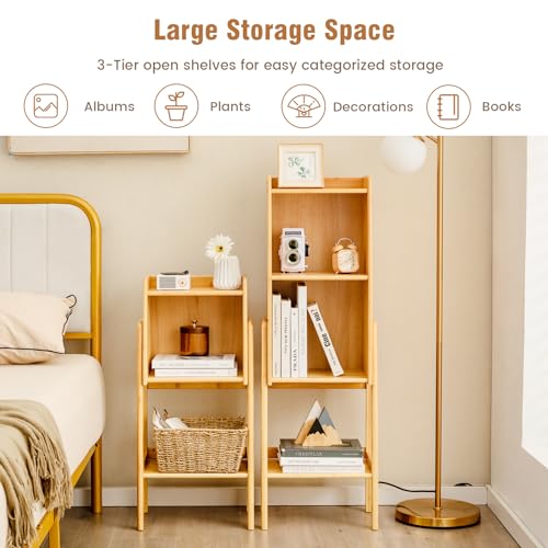 COSTWAY 3/4-Tier Bamboo Bookshelf, Freestanding Storage Shelving Unit Bookcase Stand with Raised Edge Design, Narrow Display Rack Shelf for Living Room Bedroom Office (3-Tier: 37 x 27 x 80cm) 4 COSTWAY 3/4-Tier Bamboo Bookshelf, Freestanding Storage Shelving Unit Bookcase Stand with Raised Edge Design, Narrow Display Rack Shelf for Living Room Bedroom Office (3-Tier: 37 x 27 x 80cm) - Image 4