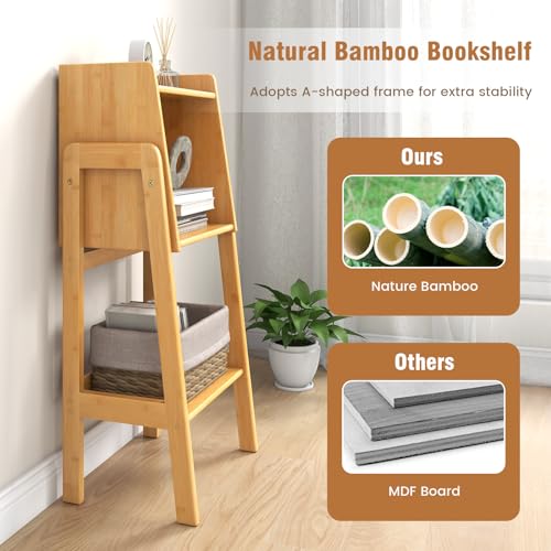 COSTWAY 3/4-Tier Bamboo Bookshelf, Freestanding Storage Shelving Unit Bookcase Stand with Raised Edge Design, Narrow Display Rack Shelf for Living Room Bedroom Office (3-Tier: 37 x 27 x 80cm) 5 COSTWAY 3/4-Tier Bamboo Bookshelf, Freestanding Storage Shelving Unit Bookcase Stand with Raised Edge Design, Narrow Display Rack Shelf for Living Room Bedroom Office (3-Tier: 37 x 27 x 80cm) - Image 5