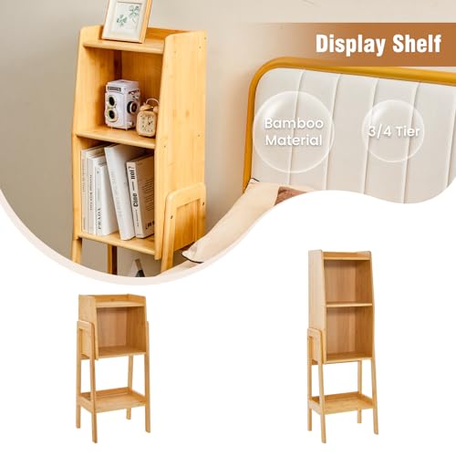 COSTWAY 3/4-Tier Bamboo Bookshelf, Freestanding Storage Shelving Unit Bookcase Stand with Raised Edge Design, Narrow Display Rack Shelf for Living Room Bedroom Office (3-Tier: 37 x 27 x 80cm) 6 COSTWAY 3/4-Tier Bamboo Bookshelf, Freestanding Storage Shelving Unit Bookcase Stand with Raised Edge Design, Narrow Display Rack Shelf for Living Room Bedroom Office (3-Tier: 37 x 27 x 80cm) - Image 6