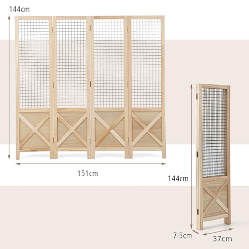 COSTWAY 4 Panel Folding Room Divider with Gridwall Display, Freestanding Decorative Wall Privacy Screen Protector, Solid Wood Room Partition Paravent Separator for Bedroom Living Room Store, 151x144cm 5 COSTWAY 4 Panel Folding Room Divider with Gridwall Display, Freestanding Decorative Wall Privacy Screen Protector, Solid Wood Room Partition Paravent Separator for Bedroom Living Room Store, 151x144cm - Image 5
