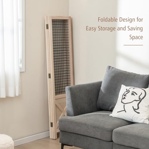 COSTWAY 4 Panel Folding Room Divider with Gridwall Display, Freestanding Decorative Wall Privacy Screen Protector, Solid Wood Room Partition Paravent Separator for Bedroom Living Room Store, 151x144cm 7 COSTWAY 4 Panel Folding Room Divider with Gridwall Display, Freestanding Decorative Wall Privacy Screen Protector, Solid Wood Room Partition Paravent Separator for Bedroom Living Room Store, 151x144cm - Image 7