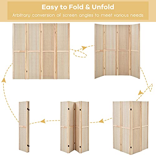 COSTWAY 4 Panel Folding Room Divider with Pegboard Display, Wooden Wall Privacy Screen Protector, Home Living Room Bedroom Hinged Paravent Partition Separator 3 COSTWAY 4 Panel Folding Room Divider with Pegboard Display, Wooden Wall Privacy Screen Protector, Home Living Room Bedroom Hinged Paravent Partition Separator - Image 3