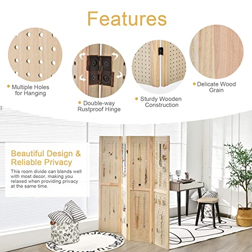 Divider Point Protector COSTWAY 4 Panel Folding Room Divider with Pegboard Display, Wooden Wall ...