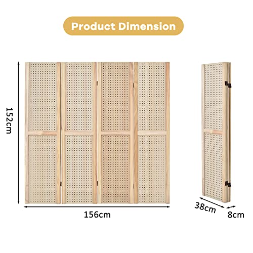COSTWAY 4 Panel Folding Room Divider with Pegboard Display, Wooden Wall Privacy Screen Protector, Home Living Room Bedroom Hinged Paravent Partition Separator 6 COSTWAY 4 Panel Folding Room Divider with Pegboard Display, Wooden Wall Privacy Screen Protector, Home Living Room Bedroom Hinged Paravent Partition Separator - Image 6