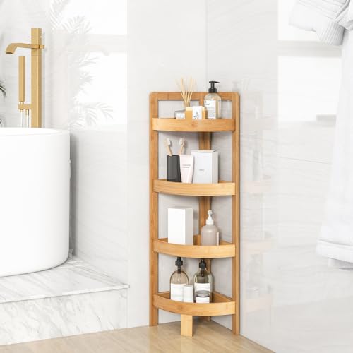 COSTWAY 4-Tier Bamboo Bathroom Shelf, Freestanding Corner Shelf Storage Shelving Unit, Floor Display Rack Organizer for Small Space, Bathroom, Living Room, Kitchen and Balcony, 23x23x80cm, Natural 2 COSTWAY 4-Tier Bamboo Bathroom Shelf, Freestanding Corner Shelf Storage Shelving Unit, Floor Display Rack Organizer for Small Space, Bathroom, Living Room, Kitchen and Balcony, 23x23x80cm, Natural - Image 2