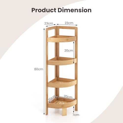 COSTWAY 4-Tier Bamboo Bathroom Shelf, Freestanding Corner Shelf Storage Shelving Unit, Floor Display Rack Organizer for Small Space, Bathroom, Living Room, Kitchen and Balcony, 23x23x80cm, Natural 3 COSTWAY 4-Tier Bamboo Bathroom Shelf, Freestanding Corner Shelf Storage Shelving Unit, Floor Display Rack Organizer for Small Space, Bathroom, Living Room, Kitchen and Balcony, 23x23x80cm, Natural - Image 3