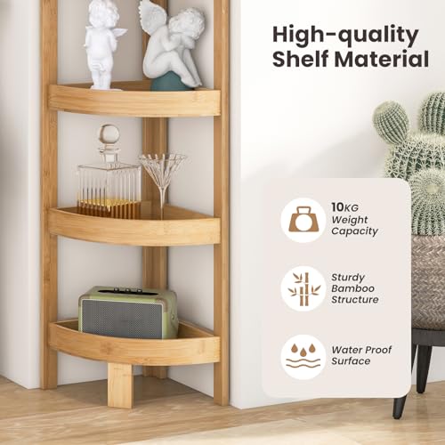 COSTWAY 4-Tier Bamboo Bathroom Shelf, Freestanding Corner Shelf Storage Shelving Unit, Floor Display Rack Organizer for Small Space, Bathroom, Living Room, Kitchen and Balcony, 23x23x80cm, Natural 6 COSTWAY 4-Tier Bamboo Bathroom Shelf, Freestanding Corner Shelf Storage Shelving Unit, Floor Display Rack Organizer for Small Space, Bathroom, Living Room, Kitchen and Balcony, 23x23x80cm, Natural - Image 6