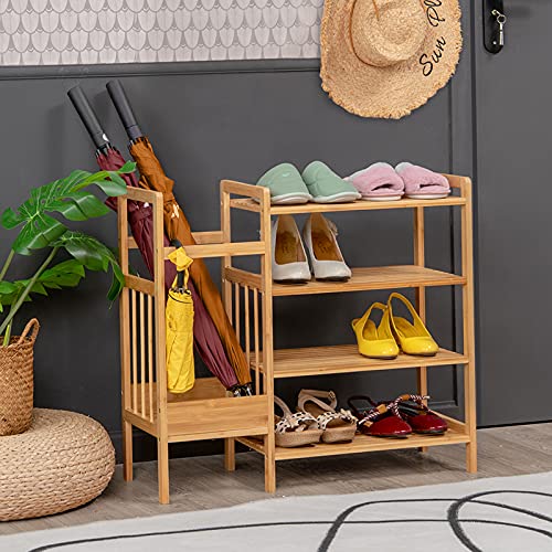 COSTWAY 4-Tier Bamboo Shoe Rack with Umbrella Holder, Freestanding Wooden Shoe Shelf Storage Stand, Home Hallway Entryway Shoes Organiser Unit 2 COSTWAY 4-Tier Bamboo Shoe Rack with Umbrella Holder, Freestanding Wooden Shoe Shelf Storage Stand, Home Hallway Entryway Shoes Organiser Unit - Image 2