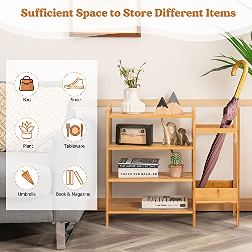 COSTWAY 4-Tier Bamboo Shoe Rack with Umbrella Holder, Freestanding Wooden Shoe Shelf Storage Stand, Home Hallway Entryway Shoes Organiser Unit 4 COSTWAY 4-Tier Bamboo Shoe Rack with Umbrella Holder, Freestanding Wooden Shoe Shelf Storage Stand, Home Hallway Entryway Shoes Organiser Unit - Image 4