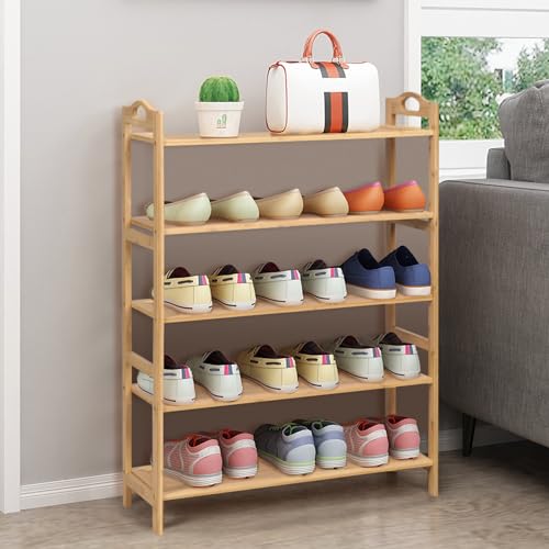 COSTWAY 5-Tier Bamboo Shoe Rack, Freestanding Shoe Shelf Storage Stand with Handles, Shoes Organiser Unit for Hallway, Entryway and Living Room, 67x26x95cm, Natural 6 COSTWAY 5-Tier Bamboo Shoe Rack, Freestanding Shoe Shelf Storage Stand with Handles, Shoes Organiser Unit for Hallway, Entryway and Living Room, 67x26x95cm, Natural - Image 6