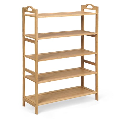 COSTWAY 5-Tier Bamboo Shoe Rack, Freestanding Shoe Shelf Storage Stand with Handles, Shoes Organiser Unit for Hallway, Entryway and Living Room, 67x26x95cm, Natural 1 COSTWAY 5-Tier Bamboo Shoe Rack, Freestanding Shoe Shelf Storage Stand with Handles, Shoes Organiser Unit for Hallway, Entryway and Living Room, 67x26x95cm, Natural