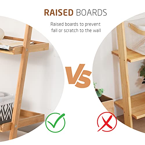 COSTWAY 5 Tier Ladder Shelf, Bamboo Leaning Wall Rack Bookcase, Display Storage Shelving Unit Flower Plant Stand for Living Room, Kitchen and Bathroom (with Raised Baffle, 64 x 45 x 181cm) 4 COSTWAY 5 Tier Ladder Shelf, Bamboo Leaning Wall Rack Bookcase, Display Storage Shelving Unit Flower Plant Stand for Living Room, Kitchen and Bathroom (with Raised Baffle, 64 x 45 x 181cm) - Image 4