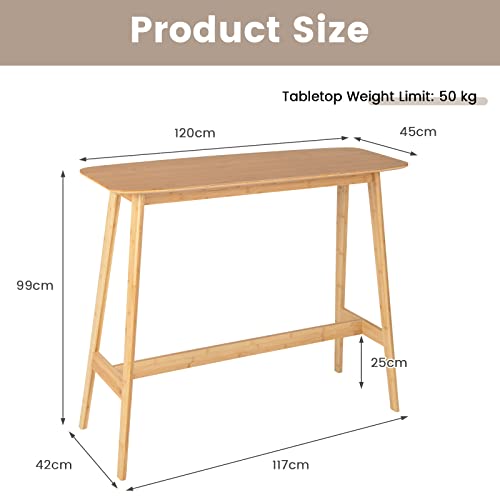 COSTWAY Bamboo Bar Table, 120x45x99cm Rectangular Counter Breakfast Dining High Tables with Footrest & Footpads, Easy Assembly Coffee Tables for Small Space Kitchen Living Room Pub 3 COSTWAY Bamboo Bar Table, 120x45x99cm Rectangular Counter Breakfast Dining High Tables with Footrest & Footpads, Easy Assembly Coffee Tables for Small Space Kitchen Living Room Pub - Image 3