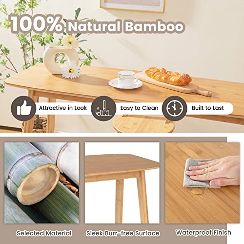 COSTWAY Bamboo Bar Table, 120x45x99cm Rectangular Counter Breakfast Dining High Tables with Footrest & Footpads, Easy Assembly Coffee Tables for Small Space Kitchen Living Room Pub 4 COSTWAY Bamboo Bar Table, 120x45x99cm Rectangular Counter Breakfast Dining High Tables with Footrest & Footpads, Easy Assembly Coffee Tables for Small Space Kitchen Living Room Pub - Image 4