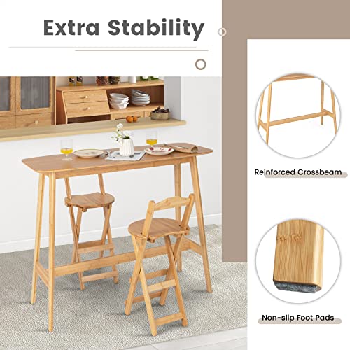 COSTWAY Bamboo Bar Table, 120x45x99cm Rectangular Counter Breakfast Dining High Tables with Footrest & Footpads, Easy Assembly Coffee Tables for Small Space Kitchen Living Room Pub 5 COSTWAY Bamboo Bar Table, 120x45x99cm Rectangular Counter Breakfast Dining High Tables with Footrest & Footpads, Easy Assembly Coffee Tables for Small Space Kitchen Living Room Pub - Image 5