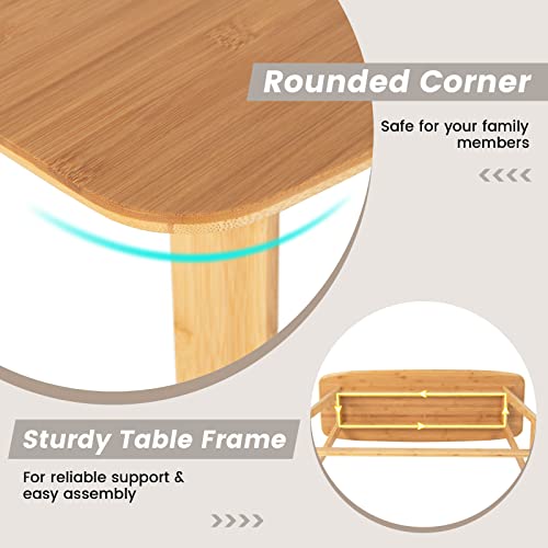 COSTWAY Bamboo Bar Table, 120x45x99cm Rectangular Counter Breakfast Dining High Tables with Footrest & Footpads, Easy Assembly Coffee Tables for Small Space Kitchen Living Room Pub 6 COSTWAY Bamboo Bar Table, 120x45x99cm Rectangular Counter Breakfast Dining High Tables with Footrest & Footpads, Easy Assembly Coffee Tables for Small Space Kitchen Living Room Pub - Image 6
