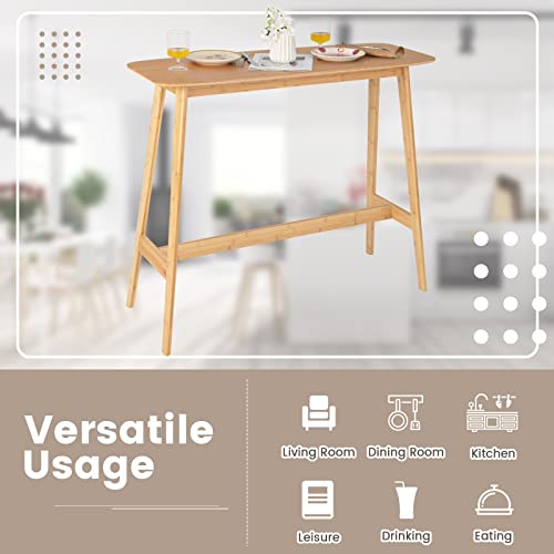 COSTWAY Bamboo Bar Table, 120x45x99cm Rectangular Counter Breakfast Dining High Tables with Footrest & Footpads, Easy Assembly Coffee Tables for Small Space Kitchen Living Room Pub 7 COSTWAY Bamboo Bar Table, 120x45x99cm Rectangular Counter Breakfast Dining High Tables with Footrest & Footpads, Easy Assembly Coffee Tables for Small Space Kitchen Living Room Pub - Image 7