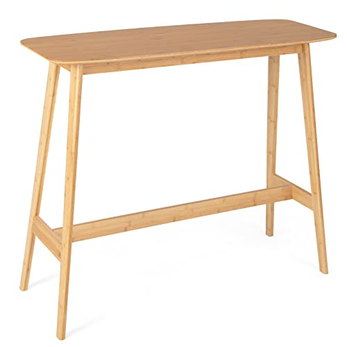 COSTWAY Bamboo Bar Table, 120x45x99cm Rectangular Counter Breakfast Dining High Tables with Footrest & Footpads, Easy Assembly Coffee Tables for Small Space Kitchen Living Room Pub 1 COSTWAY Bamboo Bar Table, 120x45x99cm Rectangular Counter Breakfast Dining High Tables with Footrest & Footpads, Easy Assembly Coffee Tables for Small Space Kitchen Living Room Pub